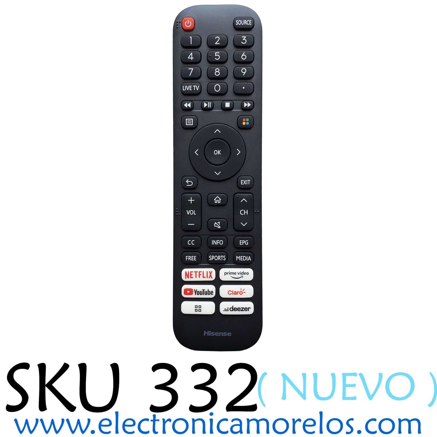 CONTROL PARA SMART TV HISENSE (ORIGINAL  NUEVO ) NUMERO DE PARTE EN2I30H(0011) / EN2130H /  XHY-B2025-1B / 306245 / XHY211228 / MODELOS 50H77G / 50A60H / 50A60G  / 50V6G